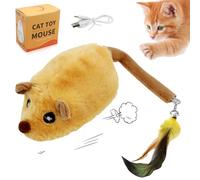 Juguete para Gatos, Ratón de Juguete Eléctrico, Realista Raton Juguete con Cola Emplumada, Recargable Juguete para Gatos Movimiento con Cable USB, Juguete Interactivo Gato