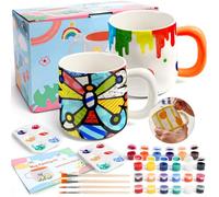 ROTKUSZ Kit de Pintura de Cerámica, 2 Piezas Taza de Cerámica para Pintar Personalizada con Colores, Pinceles e Paleta, DIY Tazas para Pintar Tu Propia, Kit de Pintura de Tazas Para Adultos y Niños
