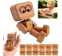 ROTKUSZ Muñeco de Madera Tambaleante, Figura de Madera tambaleante con 12 Expresiones Faciales Magnéticas, Decoración de Salpicadero de Coche, para Escritorios, Automóviles