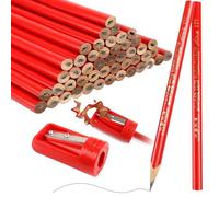 ROTKUSZ Pack de 50 Lápices de Obra, Rojos Lápices de Carpintero, incluye Sacapuntas, Lápice De Carpintero, para Uso Profesional en la Construcción de Carpintería, Ideal para Dibujar y Marcar