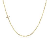 Rotnso Collar de cruz para mujer, chapado en oro de 14 quilates, collar de cruz lateral, delicado y simple, gargantilla de cruz de plata a la moda, bonito colgante de cruz de oro, cadena de regalo de