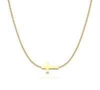 Rotnso Collar de cruz para mujer, chapado en oro real de 14 quilates, delicado y pequeño, gargantilla con colgante de cruz, simple, moderno, lindo, collar de cadena con dije de cruz, joyería