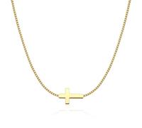 Rotnso Collar de cruz para mujer, chapado en oro real de 14 quilates, delicado y pequeño, gargantilla con colgante de cruz, simple, moderno, lindo, collar de cadena con dije de cruz, joyería