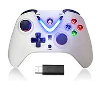 ROTOMOON Controlador de juego inalámbrico con iluminación LED compatible con Xbox One S/X, Xbox Series S/X Gamepad, mando remoto con adaptador inalámbrico de 2.4G, batería recargable (blanco)