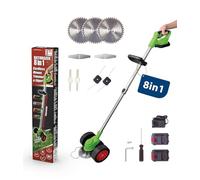 Rotorazer Genius - Kit de herramientas de jardín (8 en 1, 23 piezas, desbrozadora inalámbrica, 2 baterías, profundidad ajustable, 7 cuchillas, barra extensible