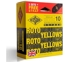 Rotosound Cuerdas para guitarra eléctrica Roto niquelado 3 Juego + Correa YELLOWS R10-31-F Regular 10-46