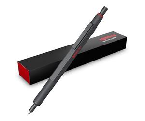 rOtring 600 Bolígrafo | Punta media | Tinta negra | Cuerpo metalizado completo | Piedra oscura | Agarre estriado antideslizante y cuerpo hexagonal | Recargable