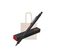 rOtring 600 bolígrafos de punta media (mediano), bolígrafo de metal retráctil premium con icónico vástago hexagonal y mango moleteado, negro mate + bolsa de algodón