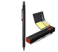 rOtring 600 bolígrafos + notas adhesivas + recambio de bolígrafo (M) | tinta negra | barril negro con agarre estriado antideslizante