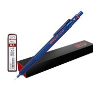 rOtring 600 portaminas con minas extra, 0,5 mm, cuerpo de metal azul, mango estriado antideslizante y barril hexagonal