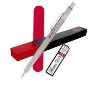 rOtring 600 portaminas y estuche de terciopelo y 12 recambios, 0,5 mm, cuerpo metálico plateado, agarre estriado antideslizante y barril hexagonal