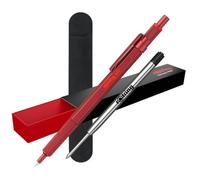 rOtring Bolígrafo 600 | Punta media | Tinta negra | Barril rojo | Recargable + estuche de terciopelo + recambio de tinta negra adicional