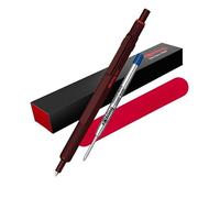 rOtring Bolígrafo 600 y estuche de terciopelo, punta media, tinta negra, bolígrafo de cuerpo totalmente metálico, trufa de chocolate, agarre estriado antideslizante y barril hexagonal, recargable