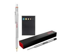 rOtring Bolígrafo 800 | Punta media | Tinta negra | Barril plateado | + Notas adhesivas + recambio adicional para bolígrafo