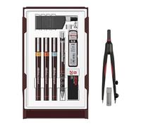 rOtring Isograph College - Juego de bolígrafos técnicos de 0,2/0,4/0,6 mm + lápiz mecánico Tikky 0,5 + tinta + borrador + brújula universal - Kit de dibujo y dibujo recargable