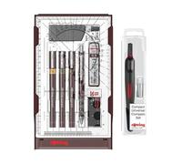 rOtring Isograph - Juego de bolígrafos técnicos y lápices universitarios S0699370 | 3 bolígrafos (0,20 mm, 0,30 mm, 0,50 mm) y portaminas (0,5 mm) | Accesorios con brújula universal compacta