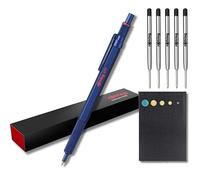 rOtring Juego de 600 bolígrafos | Punta media | Tinta negra | Barril azul con agarre estriado antideslizante | + 5 recambios negros (M) + notas adhesivas