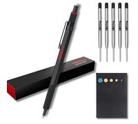 rOtring Juego de 600 bolígrafos | Punta media | Tinta negra | Barril negro con agarre estriado antideslizante | + 5 recambios negros (M) + notas adhesivas
