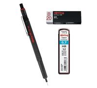 rOtring Juego de 600 portaminas | 0,7 mm | Portaminas de cuerpo de metal negro con cuerpo hexagonal | HB 0,70 mm (12 minas) | Borrador B20