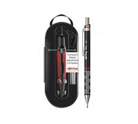rOtring Juego de brújula de ajuste rápido con caja de minas, círculos de hasta 360 mm, portaminas de 1 mm, barril negro