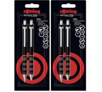 Rotring Juego de portaminas y bolígrafo Tikky | Mina HB, 0,5 mm | Punta media | Cuerpo negro | Ligero con empuñadura de goma (Paquete de 2)