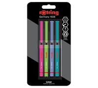 rOtring Liner bolígrafos de punta fina | 0.4 mm | Bolígrafos de colores para escribir y dibujar | Envase sin plásticos | Colores variados | 4 unidades