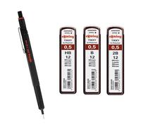rOtring Portaminas 600 | 0,5 mm | Portaminas negro de cuerpo totalmente metálico | Juego de recambios de mina de alto polímero Tikky, 0,5 mm, HB, B y 2B