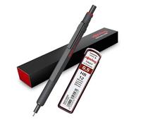 rOtring Portaminas 600, mina HB, 0,5 mm, cuerpo de metal, piedra oscura, agarre estriado antideslizante y barril hexagonal, juego con recambios adicionales