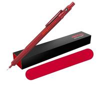 rOtring Portaminas 600 y estuche de terciopelo | 0.5 mm | Lápiz propulsor de cuerpo de metal rojo | Agarre estriado antideslizante y barril hexagonal