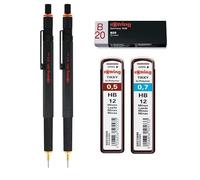 rOtring Portaminas 800 | 0,5 mm y 0,7 mm, negro | Juego de recambios de mina Tikky, HB - 0,5 mm y 0,7 mm | Borrador B20