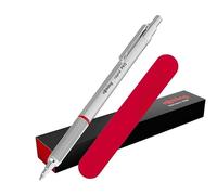 rOtring Rapid Pro - Bolígrafo retráctil, punta media, tinta azul, cuerpo de metal plateado con funda de terciopelo, bolígrafo de dibujo y escritura técnico, recargable