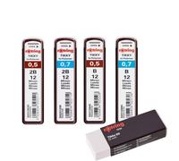 Rotring Recambios de plomo de alto polímero para portaminas finas | 0,5 mm B y 2B | 0,7 mm B y 2B | 48 minas | Borrador Tikky 20