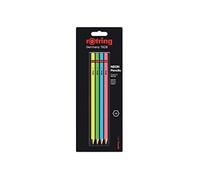 rOtring Set of 4 Wood case Neon Pencils HB : Blue - Green, Pink & Yellow