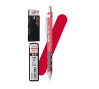 rOtring Tikky - Portaminas de 0,5 mm, color rosa de té, color coral, recargable, agarre cómodo, incluye 12 minas HB, borrador blanco B20 y bolsa de terciopelo rojo, elegante material escolar y de