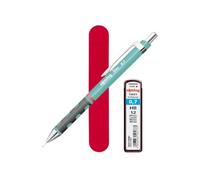 rOtring Tikky - Portaminas pastel de 0,7 mm, color azul mar, incluye 12 minas HB y bolsa de terciopelo rojo, agarre cómodo, recargable, suministros escolares y de oficina