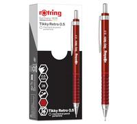 rOtring Tikky Retro Portaminas | 2B 0,5 mm | Cuerpo rojo | Cómodo agarre ondulado | 12 unidades