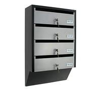 Buzón Depot 4 de Rottner, de 4 módulos, Color Plata/Negro, Ideal para comunidades o para exterior (en una zona protegida), chapa de acero de alta calidad, Carga frontal, Cerradura de cilindro