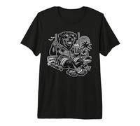 Rottweiler Bebiendo café Helado en un Columpio - Divertido b&w DIGOR Camiseta Premium