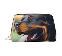 Rottweiler - Bolsa de maquillaje de piel dorada con diseño de perro (1) bolsa de cosméticos de viaje impresa, organizador portátil de artículos de tocador, bolsa con cremallera para uso diario, Gold