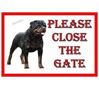 Rottweiler - Cartel de metal con texto en inglés "Shut The Gate Beware of the Dog", 15,24 x 20,32 cm