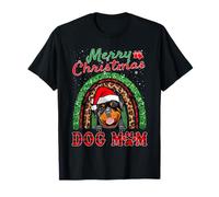 Rottweiler Christmas Santa Hat Dog Mom Boho Rainbow Xmas Camiseta