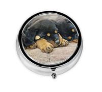 Rottweiler Dormir Perros Mascotas Cachorros Pequeños, Pastillero, Pastillero redondo Pequeño contenedor de pastillas Organizador de pastillas de viaje
