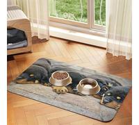Rottweiler Durmiendo Perros Mascotas Cachorros Pequeños,Tapete para Comida de Mascotas, manteles Individuales de Cuero sintético para Gatos y Perros,30x45cm