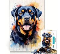 Rottweiler en Acuarela, Rompecabezas de 1000 Piezas para Adultos, Mejora la Memoria, Alivia la ansiedad, Bordes precisos, Sorpresa navideña (38x26cm)