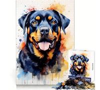 Rottweiler en Acuarela, Rompecabezas de 1000 Piezas para Adultos, Mejora la Memoria, Alivia la ansiedad, Bordes precisos, Sorpresa navideña (38x26cm)