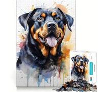 Rottweiler en Acuarela, Rompecabezas difícil para Adultos, 1000 Piezas, Juguete Intelectual, Tiempo Acogedor, Corte de Calidad, (38x52cm)