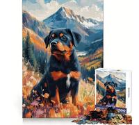 Rottweiler en Paisaje de montaña, Rompecabezas de 1000 Piezas para Adultos, fortalece la Memoria, Alivia el estrés, Regalo de cumpleaños Sorpresa (38x52cm)