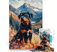 Rottweiler en Paisaje de montaña, Rompecabezas de 1000 Piezas para Adultos, Juguete de lógica Fina, Tiempo Libre, Arte de Bordes limpios, Coleccionable (38x26cm)