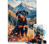 Rottweiler en Paisaje de montaña, Rompecabezas de 1000 Piezas para Adultos, Mejora la Memoria, Alivia la ansiedad, Bordes precisos, Sorpresa navideña (50x75cm)