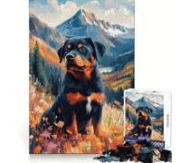 Rottweiler en Paisaje de montaña, Rompecabezas de 1000 Piezas para Adultos, Mejora la Memoria, Alivia la ansiedad, Bordes precisos, Sorpresa navideña (50x75cm)